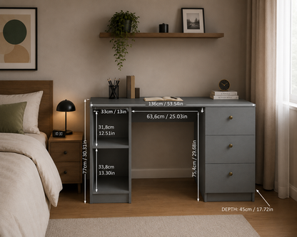 Madesa Modern 53 inch Computer Writing Desk with Drawers and Door, Executive Desk, Wood PC Table, Grey