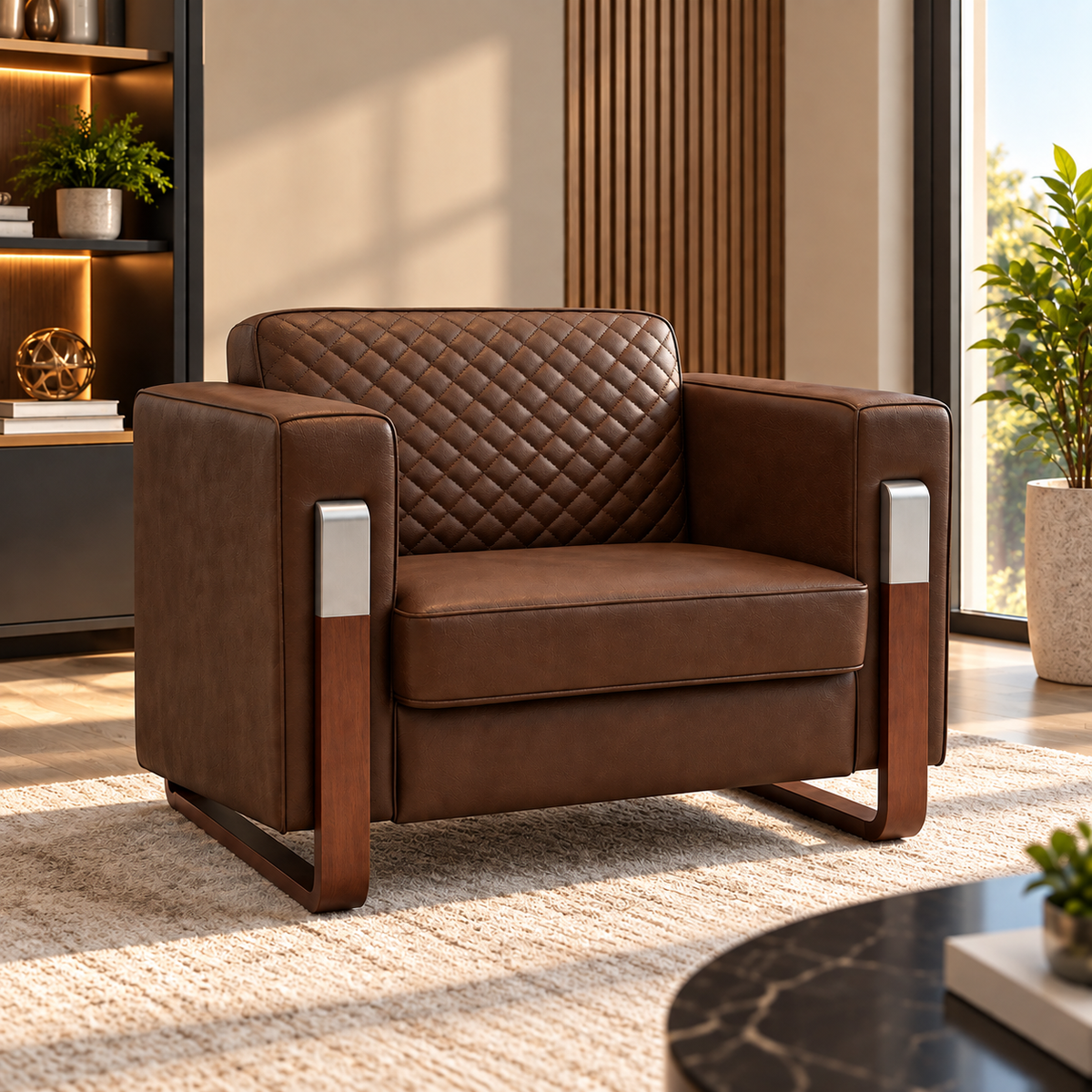 Modern Quilted Accent Armchair with Wooden Frame