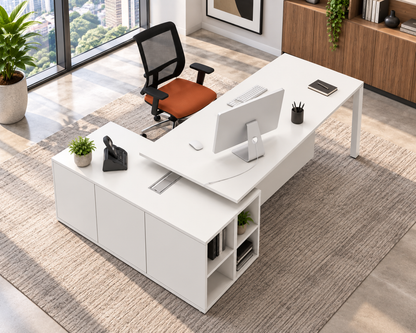 Modern L-Shaped Executive Office Desk with Integrated Storage