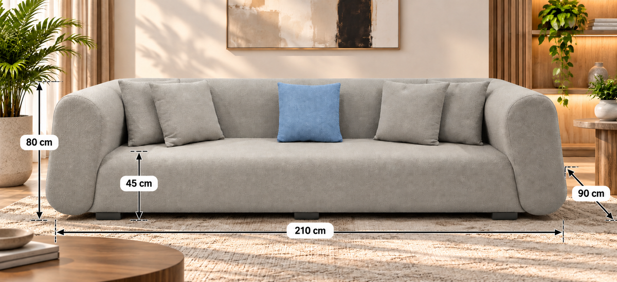 Modern Curved Upholstered 3-Seater Sofa