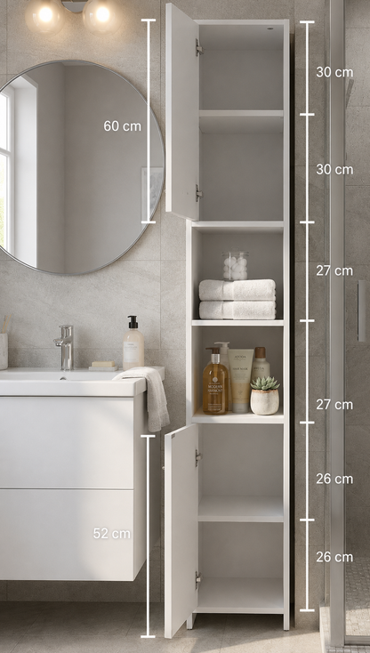 Deuba® Tall Bathroom Cupboard w/Shelves | 6 Compartments 2 Doors | Magnetic Lock | Narrow High Wooden Standing Storage Cabinet Unit | Tallboy | 180 x 30 x 30cm | White