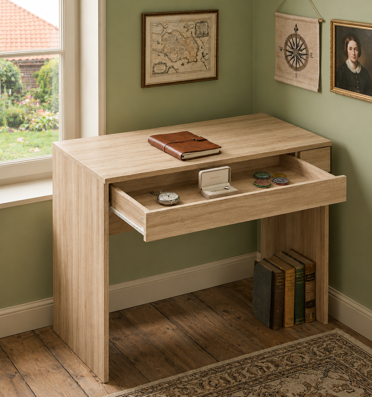 KOMTO Sonoma Oak Desk with 1 Drawer - 53D x 100W x 76H Office Computer Desk with Storage space