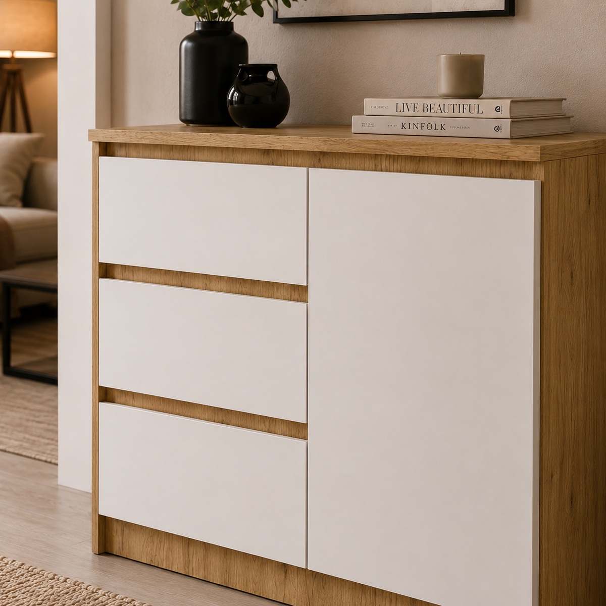 Modern 3-Drawer Storage Cabinet with Shelves