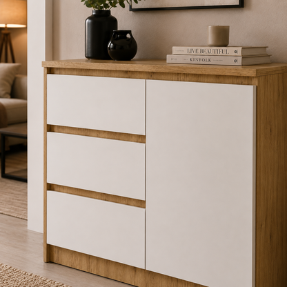 Modern 3-Drawer Storage Cabinet with Shelves