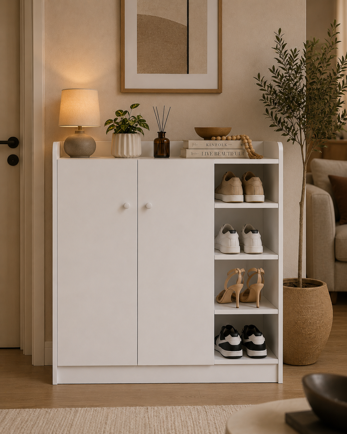 Shoe Storage Cabinet Home Hallway Furniture 2 Doors w/Adjustable 4 Shelves Cupboard Footwear Rack Stand Organiser White