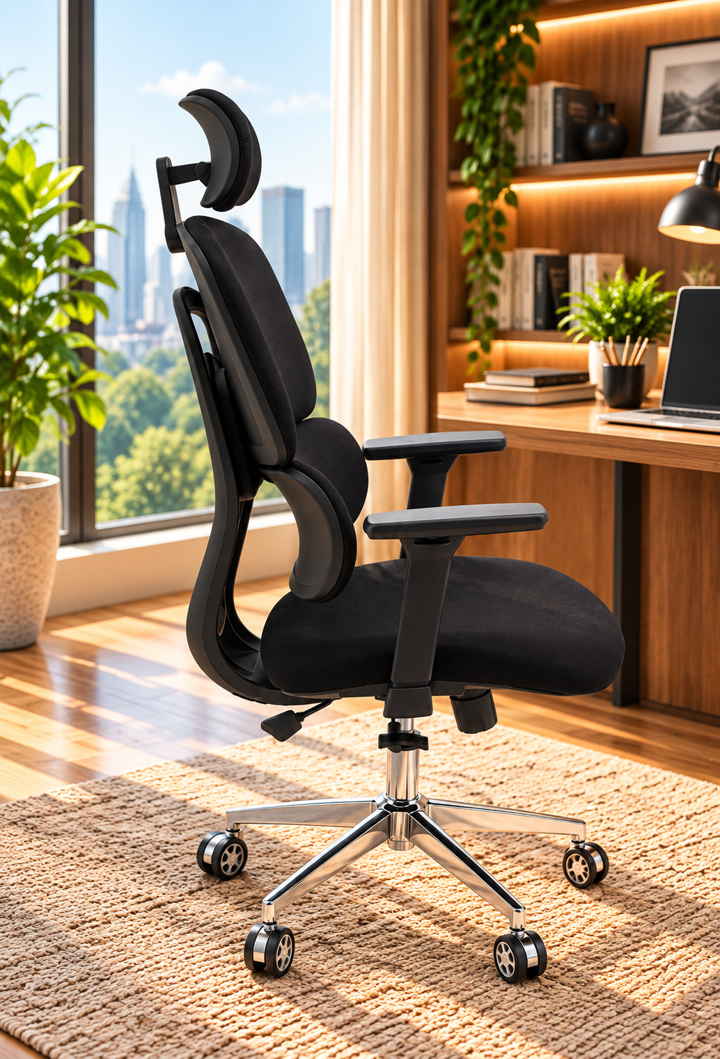Modern High-Back Padded Office Chair with Adjustable Headrest