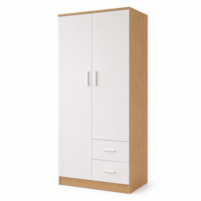 Drawer Wardrobe with Shelf and Hanging Rail Wooden Clothes Storage