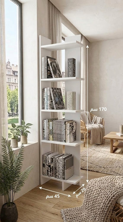 Modern 5-Tier White Bookshelf – Freestanding Narrow Display Storage Shelf for Books, Décor & Home Office  Description