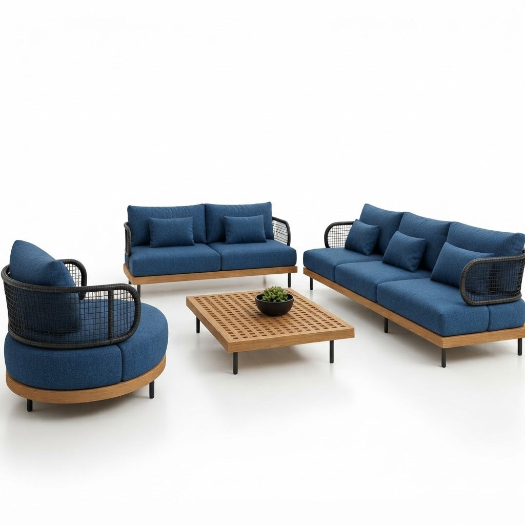 Modern Outdoor Patio Lounge Set with Sofa, Armchairs & Coffee Table