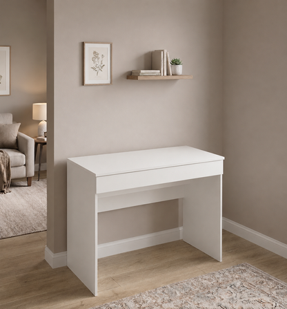 KOMTO White Desk with 1 Drawer - 100 x 53 x 76 cm Office Computer Desk for Small Work Space with Storage