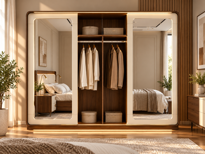 Modern Luxury Wardrobe with Full-Length Mirrors & LED Lighting