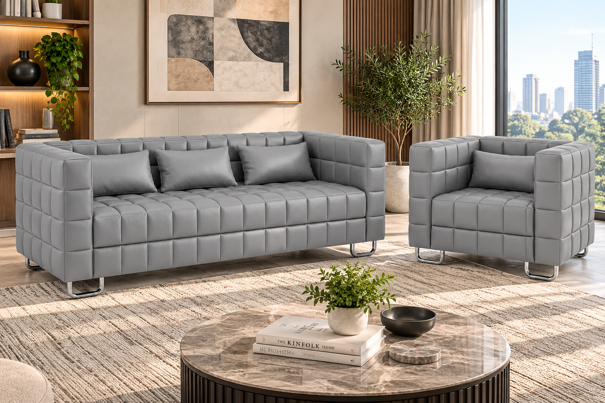 Modern Tufted 3-Seater Sofa and Armchair Set