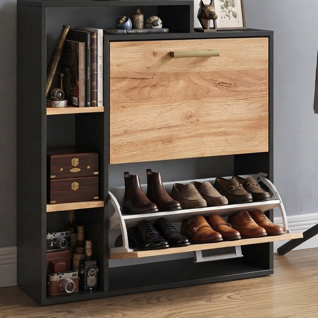 Vicco Orlando Shoe Tidy, Anthracite/Oak, 80 x 90 cm