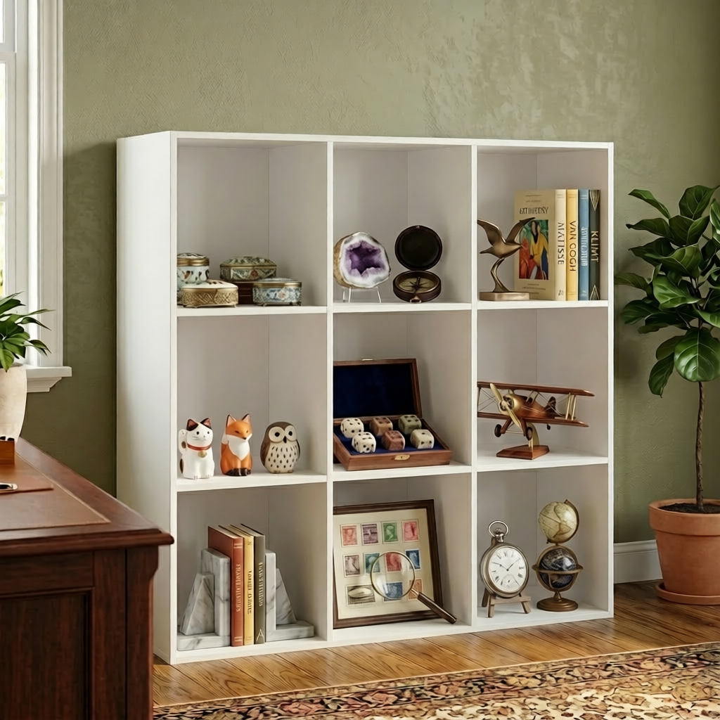 Vida Designs Durham Cube Bookcase Storage Organiser Living Room Bookshelf Home Office Furniture (9 Cube, White)
