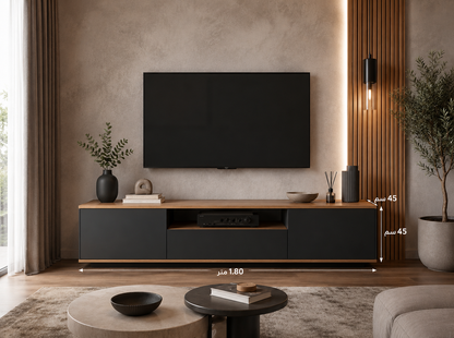 Modern TV Stand with Storage Cabinets & Open Shelf – Entertainment Center for TVs up to 75 Inches, Black & Oak Finish