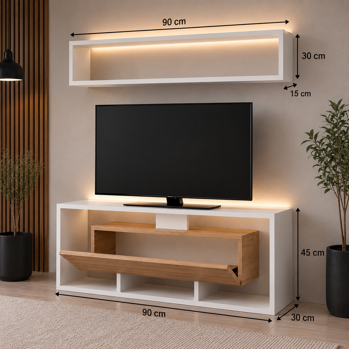 Modern Wall-Mounted TV Unit with Floating Display Shelf