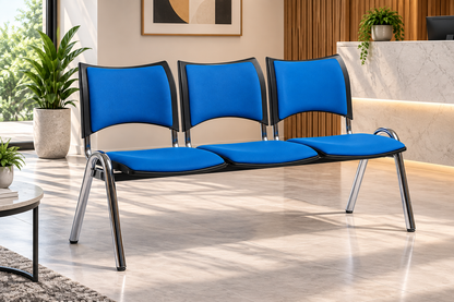 Modern 3-Seater Waiting Room Bench with Padded Seats & Chrome Frame