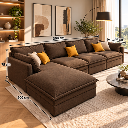 Modern Spacious Sectional Sofa with Ottoman