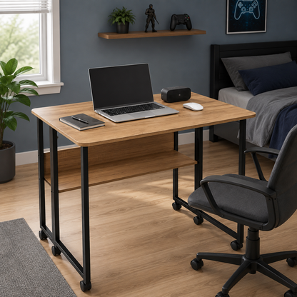 Modern Rolling Computer Desk with Lower Shelf