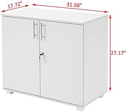 Panana 2 Door Wood File Cabinet With Lock, Office Storage Cupboard Lateral Filing Cabinet Organizer For Home Office (White)