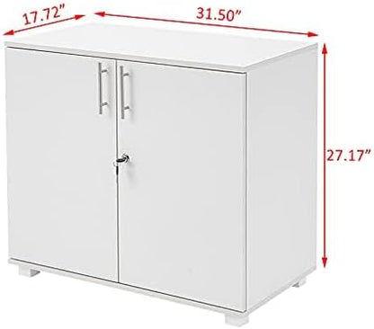 Panana 2 Door Wood File Cabinet With Lock, Office Storage Cupboard Lateral Filing Cabinet Organizer For Home Office (White)
