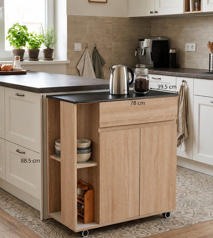 HOMCOM Kitchen Storage Trolley Cart Cupboard Rolling Island Shelves Cabinet With Door and Drawer Locking Wheels