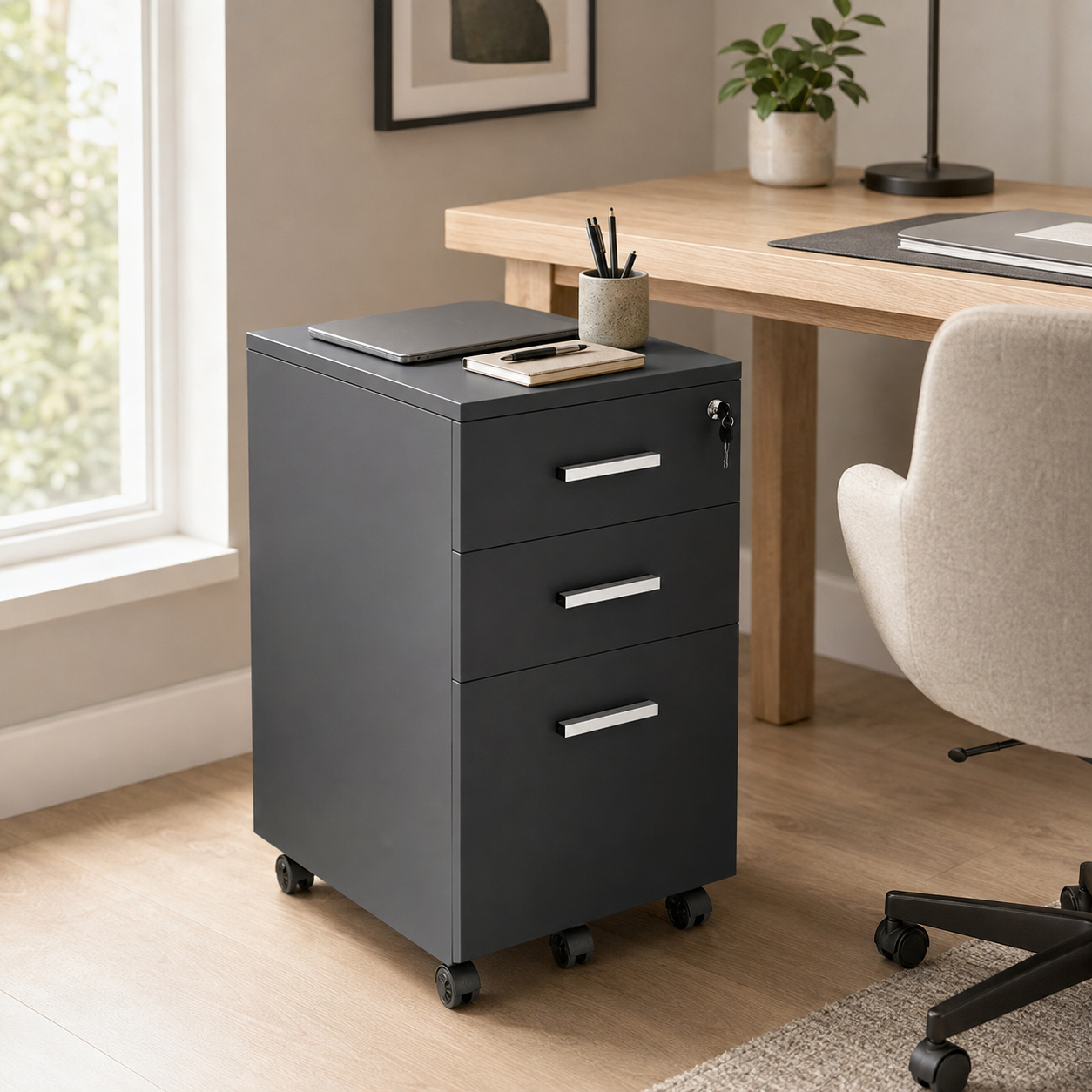 Cabinet with Lock, 26-Inch Size, Black/Black