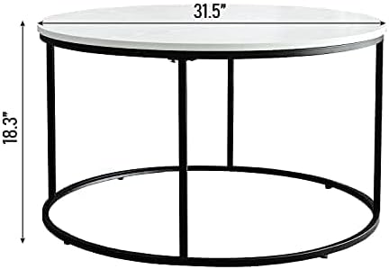 White Round Coffee Table for Living Room, Bedroom and Office, Modern Cocktail Table, Accent Side Sofa Table with Wooden Top & Metal Frame, Sturdy and Stylish, 31.5 Inch