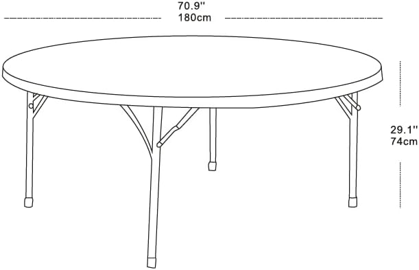 Round Table, 180 cm Diameter, White Top with Steel Frame, Portable