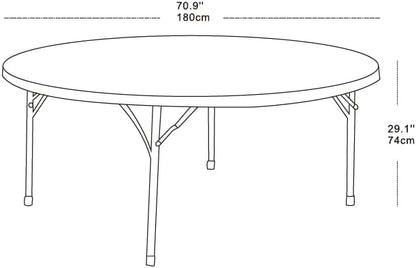 Round Table, 180 cm Diameter, White Top with Steel Frame, Portable