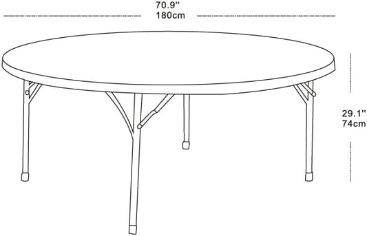 Round Table, 180 cm Diameter, White Top with Steel Frame, Portable