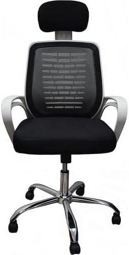 Premium Office Chair with White Plastic Adjustable Headrest Mesh Back and Strong Metal Star - Market Misr (Black, Manager Chair)