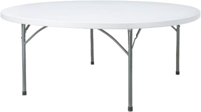 Round Table, 180 cm Diameter, White Top with Steel Frame, Portable