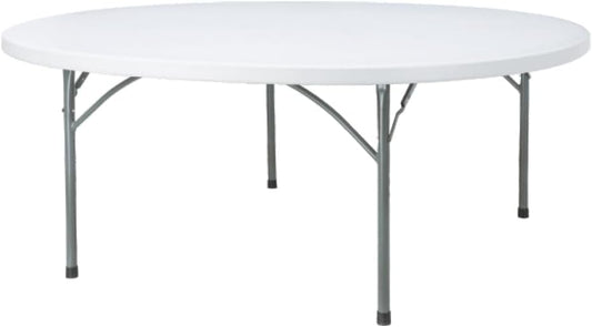 Round Table, 180 cm Diameter, White Top with Steel Frame, Portable