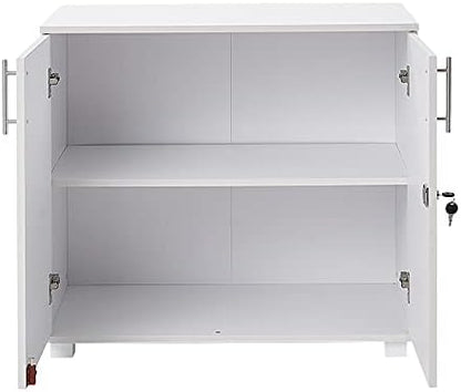 Panana Modern Wooden Filing Cabinet, 2 Door Office Storage Drawers With Lock Lateral File Cabinet Organizer For Home Office (White)