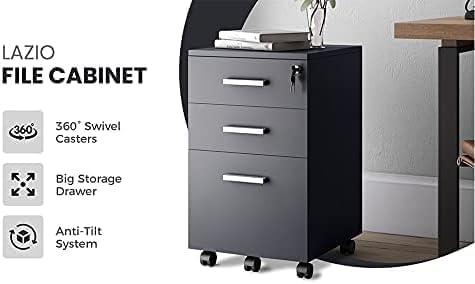 FurniFlex File Cabinet with Lock, 26-Inch Size, Black/Black