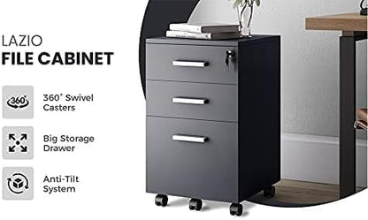 FurniFlex File Cabinet with Lock, 26-Inch Size, Black/Black