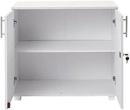 Panana 2 Door Wood File Cabinet With Lock, Office Storage Cupboard Lateral Filing Cabinet Organizer For Home Office (White)