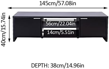Madesa TV Stand Cabinet with Storage Space and Cable Management, TV Table Unit for TVs up to 65 Inches, Wooden, 16'' H x 15'' D x 57'' L - Black
