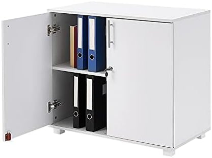 Panana 2 Door Wood File Cabinet With Lock, Office Storage Cupboard Lateral Filing Cabinet Organizer For Home Office (White)