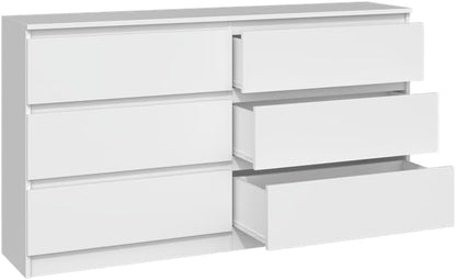 VBChome Chest of Drawers with 6 Drawers, 140 x 40 x 77 cm, White, Handle-Free Drawer Chest of Drawers, Multi-Purpose Cabinet for Hallway, Bedroom, Living Room, Children's Room, Modern White