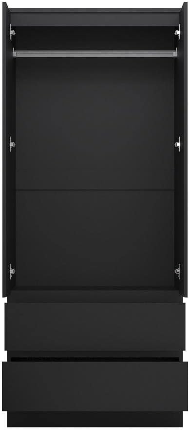 FWStyle Large & Deep 2 Door 2 Drawer Matt Black Scandinavian Style Combination Wardrobe