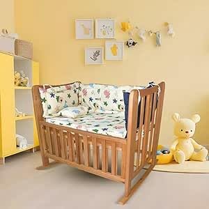 Beech Wood Baby Bed 3 Levels Side Opening for Easy Attachment for Mom Bed Comes with Free Gift Mattress + 4 Piece Fiber Sides Sheet Pillow