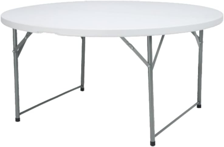 Round Folding Table, 150 cm Diameter, White Top with Grey Steel Frame, Portable