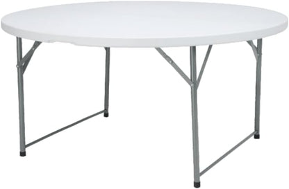 Round Folding Table, 150 cm Diameter, White Top with Grey Steel Frame, Portable