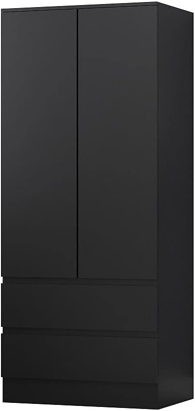FWStyle Large & Deep 2 Door 2 Drawer Matt Black Scandinavian Style Combination Wardrobe