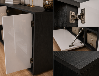 Modern Sideboard Cabinet with Push-to-Open Doors and High Gloss White