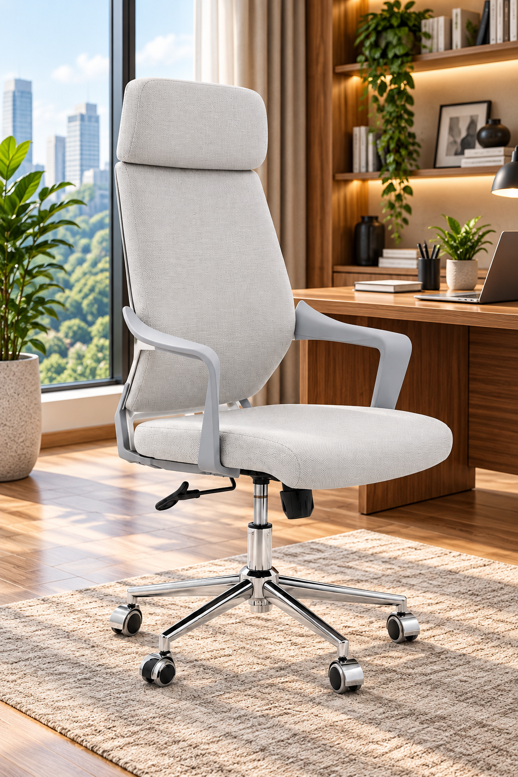 Modern White High-Back Ergonomic Office Chair