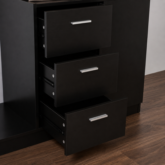 Modern 3 Doors Wardrobes with 3 Drawers and Hanging Rail Large Triple Clothes Storage Closet for Home Bedroom Units (Black)
