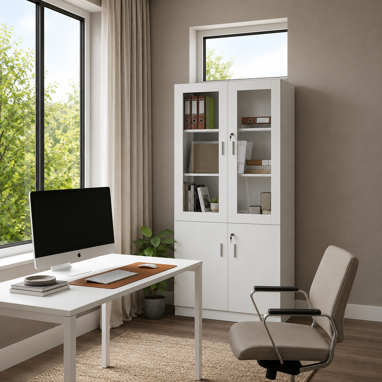 MAHMAYI OFFICE FURNITURE Melamine On Mdf Glass 1123 Full Height Bookshelf Bold And Contemporary Wooden Bookshelf With Lockable Glass Doors - W80cms X D40cms X H200cms (White) Me1123Wh
